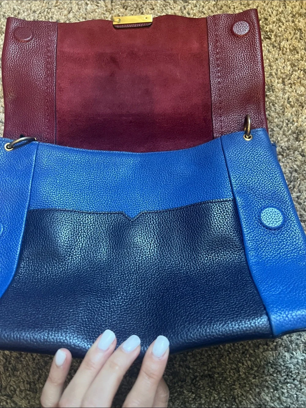 Ted Baker Colorblock Leather Fold-Over Clutch - Burgundy, Blue and Navy